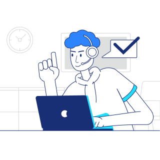 客服人员在电脑前为您服务的插画